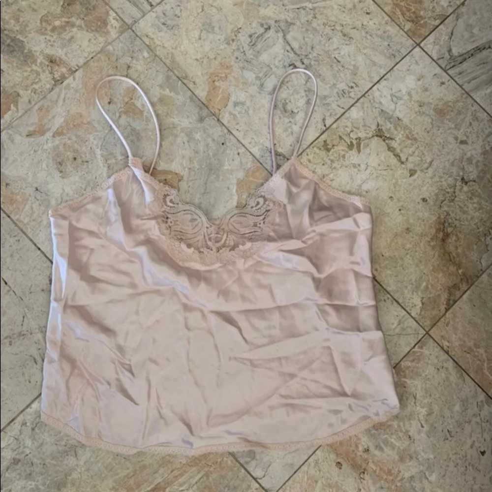 Vintage Farr West Cream Lace Trim Satin Camisole 100% Polyester Size Large NWOT